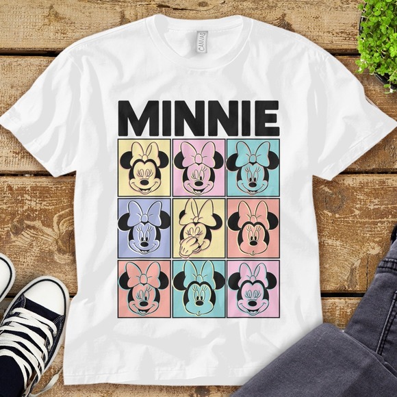 Disney Minnie Mouse Pastel Boxes T-Shirt Unisex Tee Adult T-shirt Kid Shirt - Picture 1 of 2